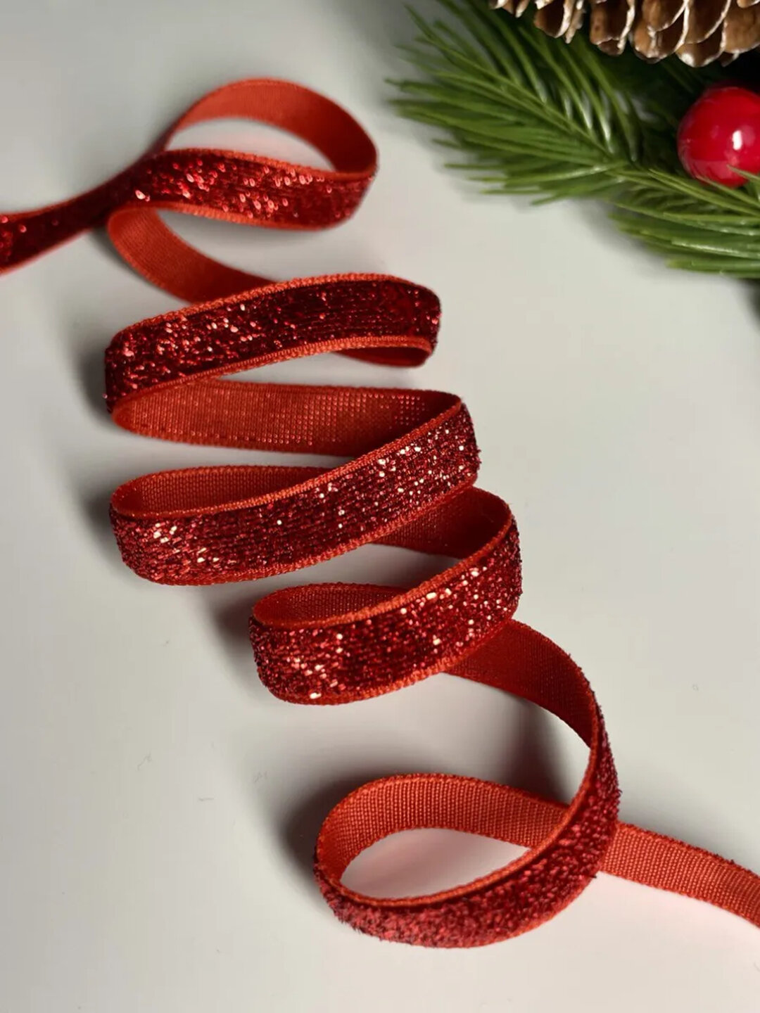 Лента бархатная, с люрексом для упаковки подарков - Бордовый,3 м,10 мм