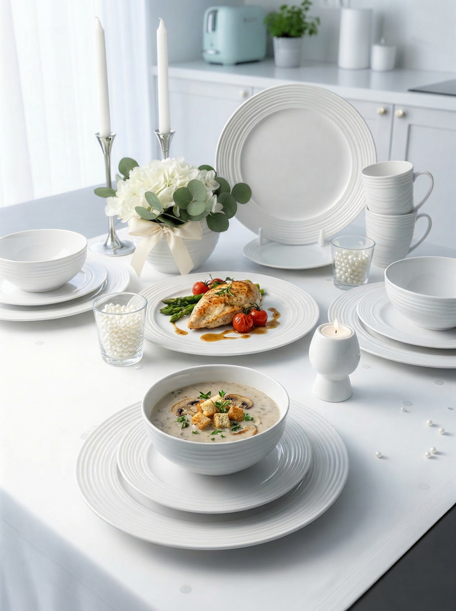 Столовый сервиз JEWEL New Bone, фарфор, на 4 персоны, белый, 16 предметов — фото 1