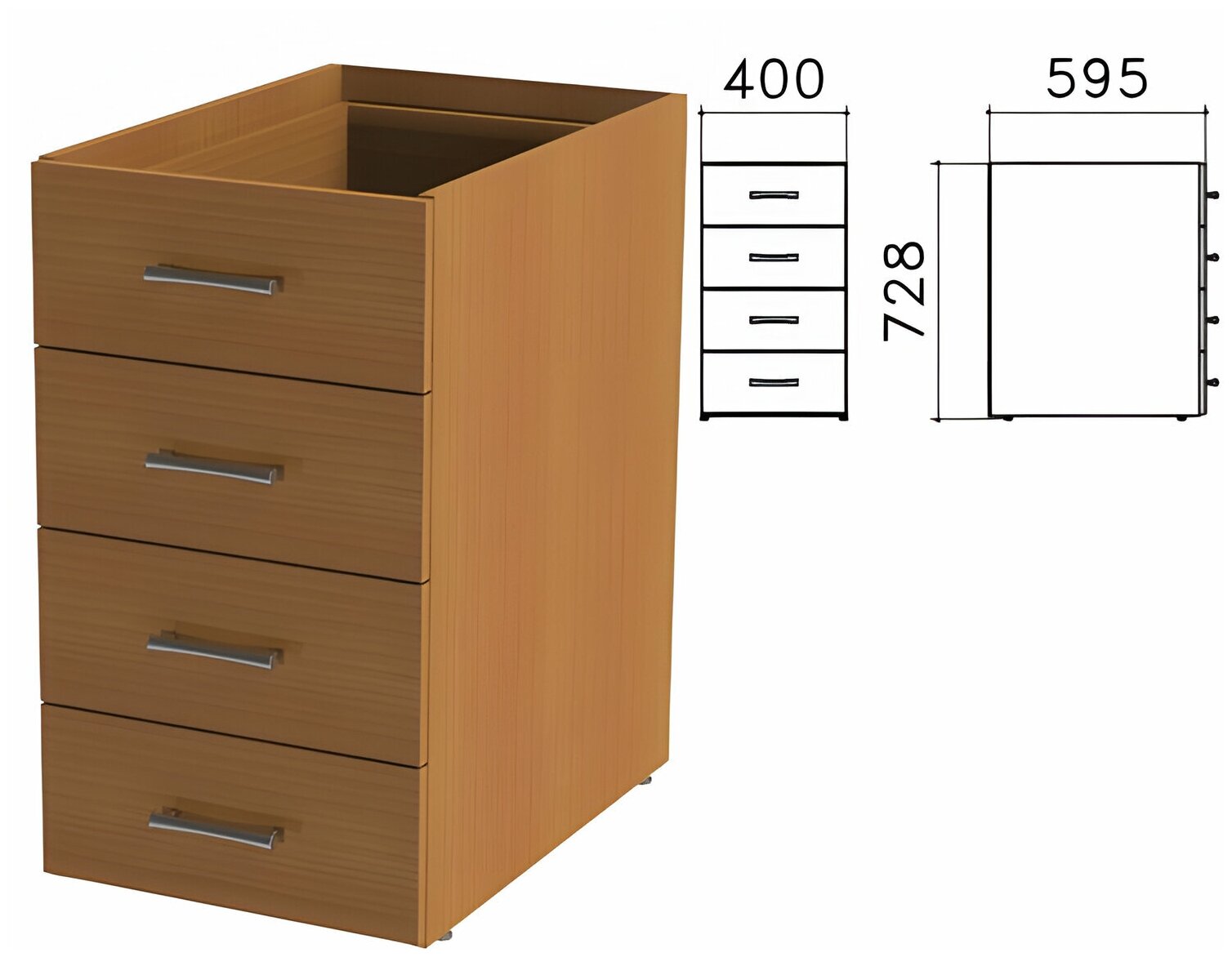 фото Тумба (каркас без крышки) приставная "Монолит", 400х595х728 мм, 4 ящика, орех гварнери, ТМ06.3