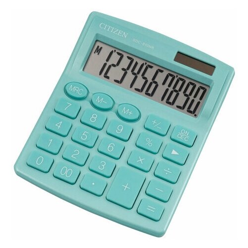 Калькулятор настольный CITIZEN SDC-810NRGNE КОМПАКТНЫЙ (124х102мм) 10 разрядов двойное питание БИРЮЗОВЫЙ 1 шт.