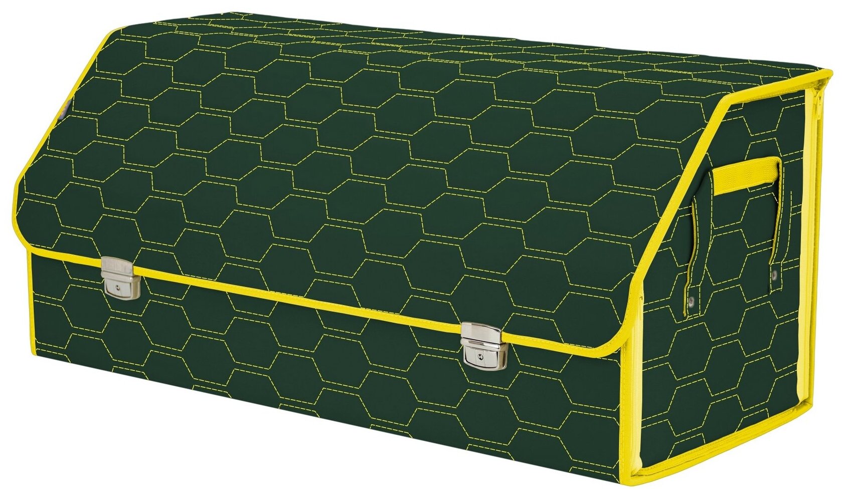 Органайзер-саквояж в багажник "Союз Премиум" (размер XXL). Цвет: зеленый с желтой прострочкой Соты.