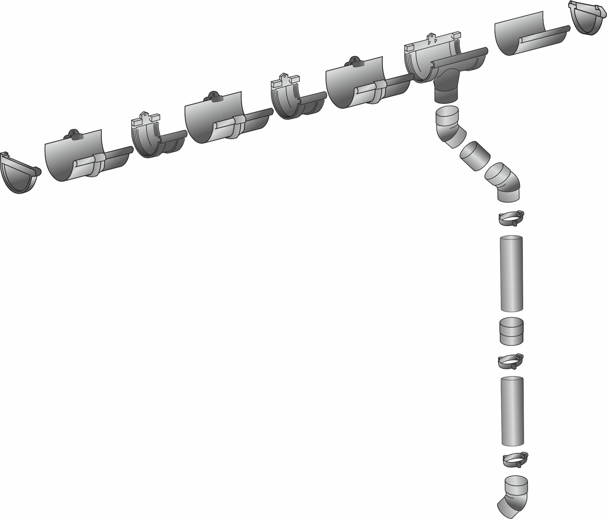 Комплект водосточной системы ПВХ G130/80 для 1 ската, до 6 м, серый - фотография № 2