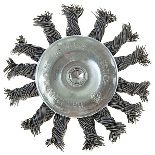 Щетка металлическая для дрели тундра, со шпилькой, крученая проволока, плоская, 75 мм - фотография № 2