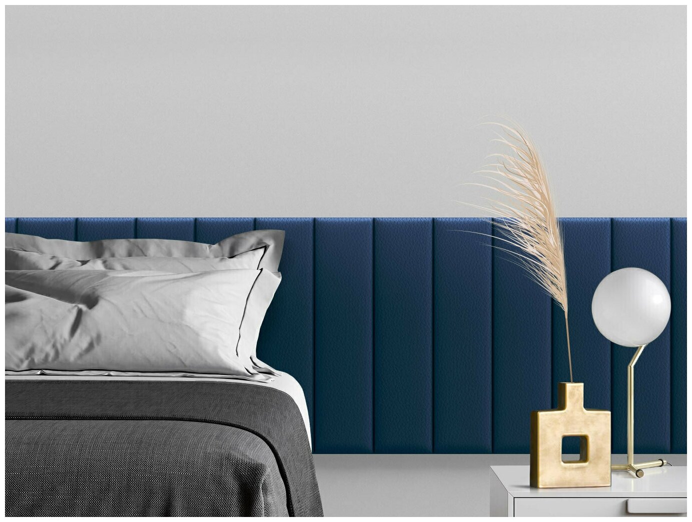Мягкое изголовье кровати Eco Leather Blue 15х60 см 2 шт.