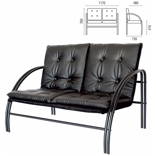Диван двухместный Аксель 1170730760 мм на металлическом каркасе кожзам черный 89262₽