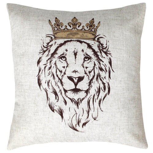 Подушка декоративная матех BIBOP. Король ЛЕВ светло-серый, золотистый, коричневый, 40 см х 40 см х 15 см