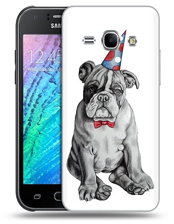 Чехол задняя-панель-накладка-бампер MyPads праздничный щенок для Samsung Galaxy J1 (2015) SM-J100H/F/DuoS противоударный