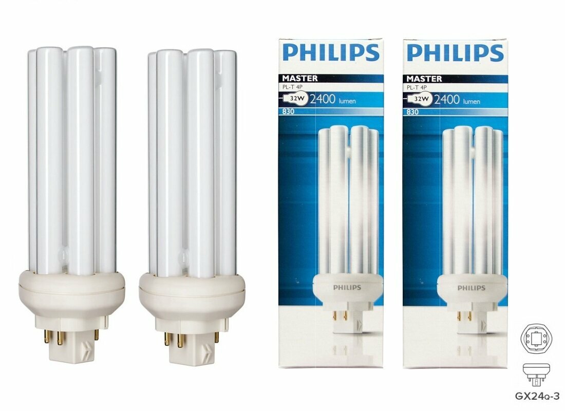 Лампа люминесцентная PHILIPS MASTER PL-T 32W/830/4P GX24q-3 ( 2 штуки )