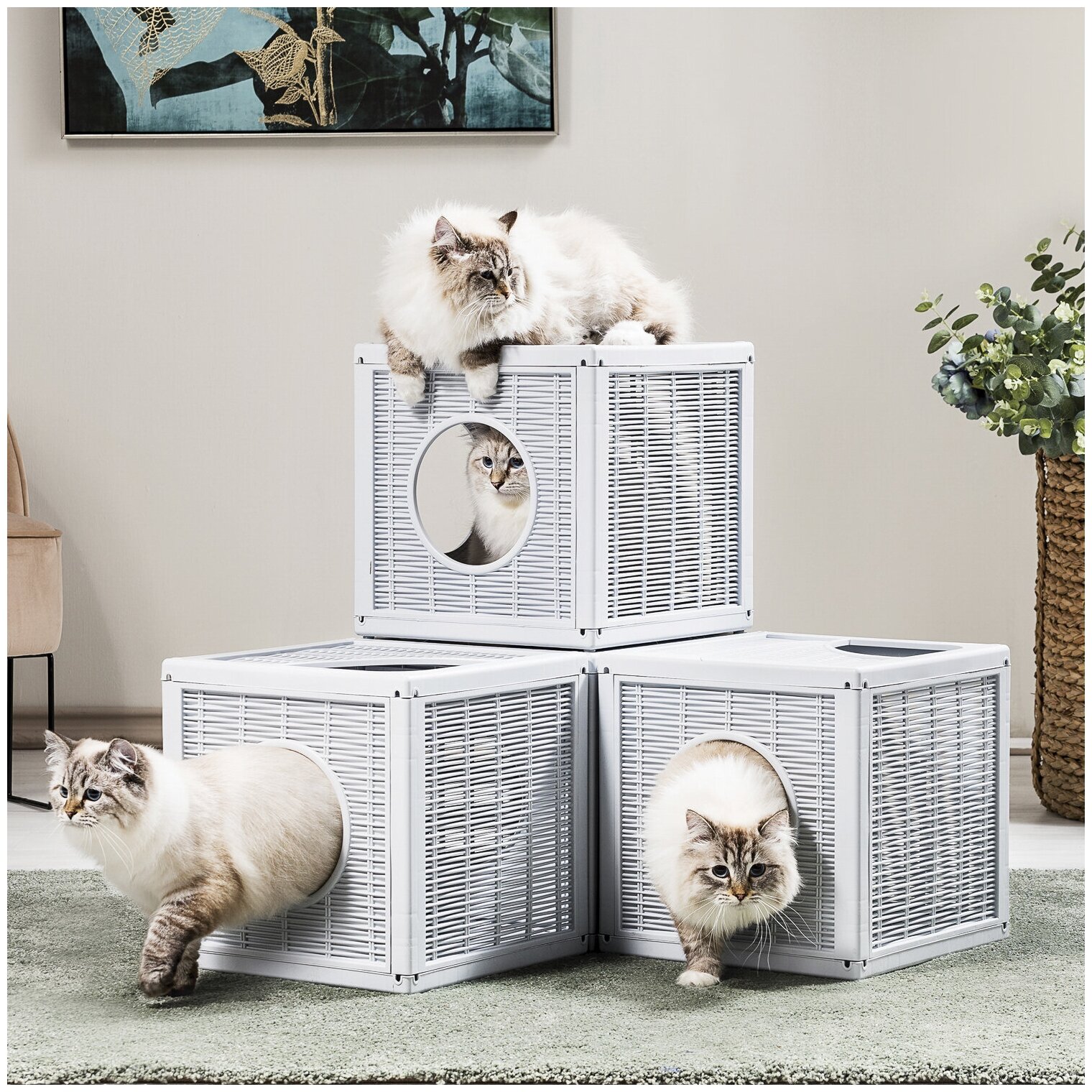 Домик BAMA PET для кошек QUBLO 35x35x35h см, белый - фотография № 6