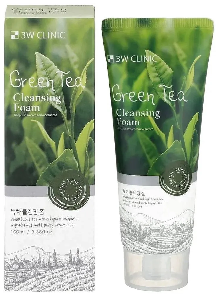 Пенка для лица с экстрактом зеленого чая 3W Clinic Green Tea Cleansing Foam, 100 мл