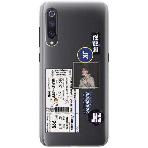 Силиконовый чехол с принтом BTS Stickers для Xiaomi Mi 9 / Сяоми Ми 9 чехол книжка на xiaomi mi 9 сяоми ми 9 с 3d принтом beatles stickers черный