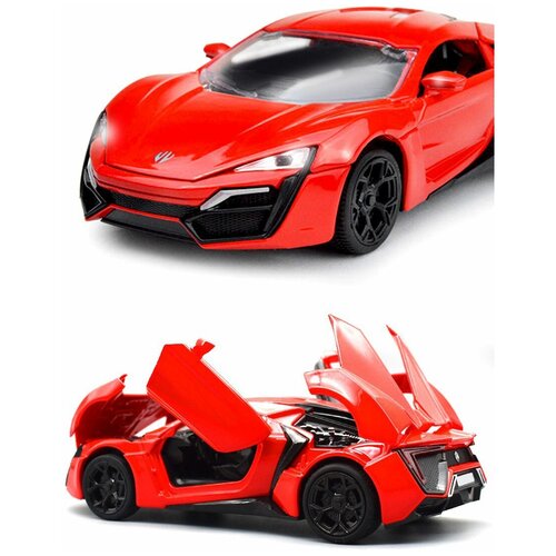 Машинка металлическая инерционная Lykan Hypersport (Ликан ГиперСпорт) 21 см (1:24) с открывающимися вверх дверьми, капотом и багажником, красная машинка коллекционная lykan hypersport ликан гиперспорт chezhi 1 24 открываются двери капот багажник