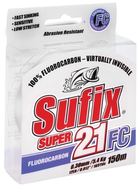 Леска SUFIX Super 21 Fluorocarbon прозрачная 150м 0.16мм 2.6кг