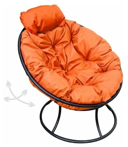 Кресло m-group папасан пружинка мини чёрное, оранжевая подушка - фотография № 1