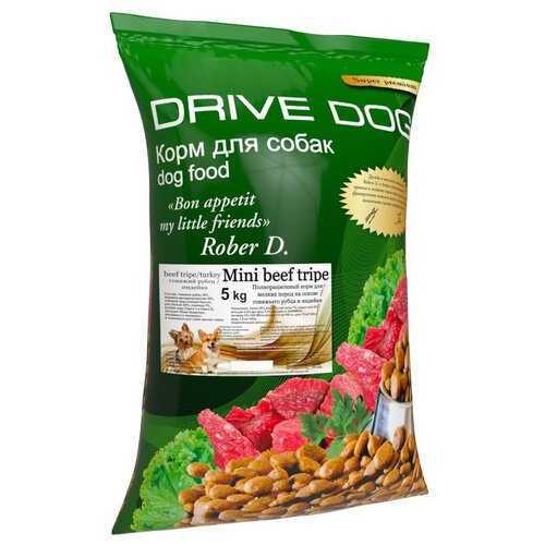 DRIVE DOG Mini beef tripe полнорационный сухой корм для собак мелких пород говяжий рубец с индейкой 5 кг бульон говяжий роллтон домашний 100 г