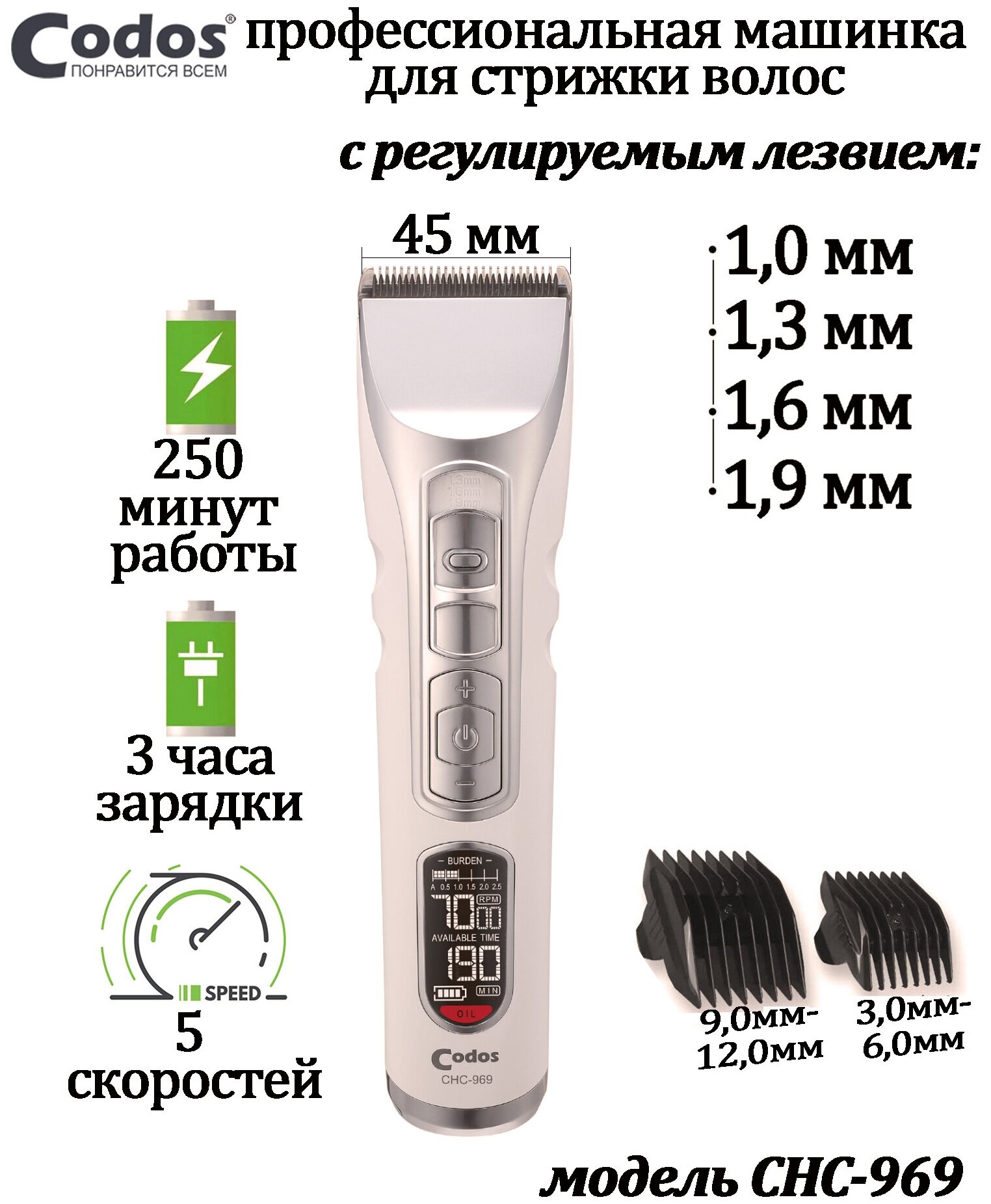 Машинка для стрижки Codos CHC-969 325232 - фотография № 3