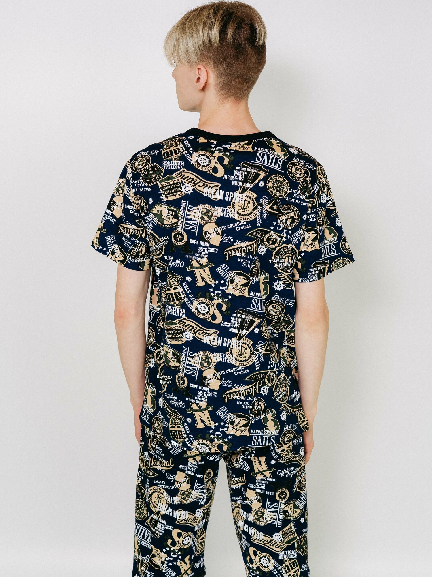 Мужская пижама, мужской пижамный комплект ARISTARHOV, Футболка + Шорты, Синий песочный, размер 50 - фотография № 11