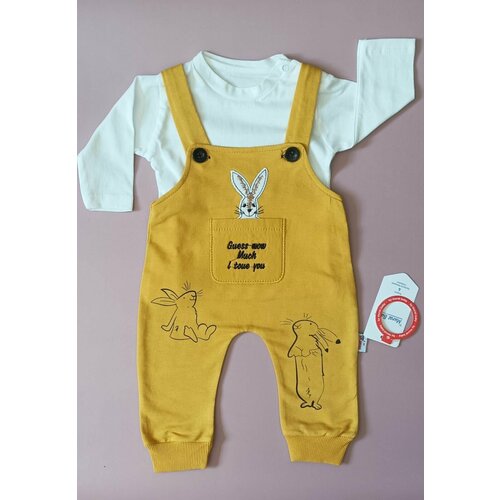 фото Комплект одежды by murat baby детский, лонгслив и полукомбинезон, повседневный стиль, размер 3-6 мес, белый, желтый