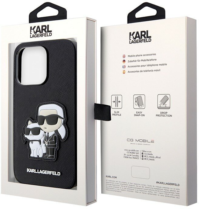 Lagerfeld для iPhone 14 Pro Max чехол PU Saffiano NFT Karl & Choupette Hard Black