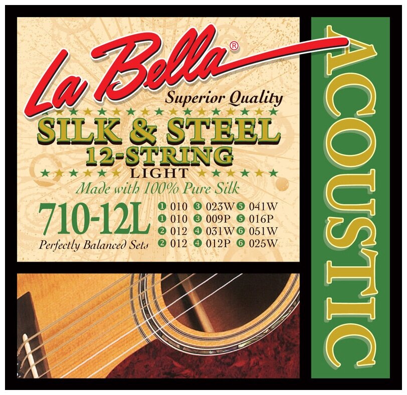 710-12L Light Комплект струн для акустической 12-струнной гитары "шелк и сталь" 10-51 La Bella