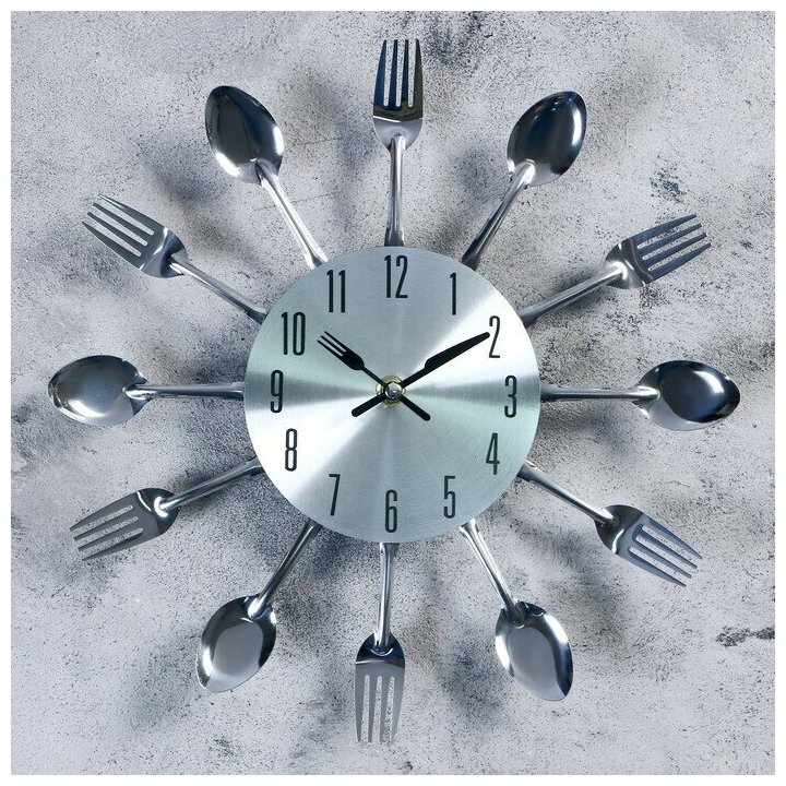 фото Часы настенные, серия: Кухня, "Столовые приборы", дискретный ход, d-31 см, циферблат 13.5 см