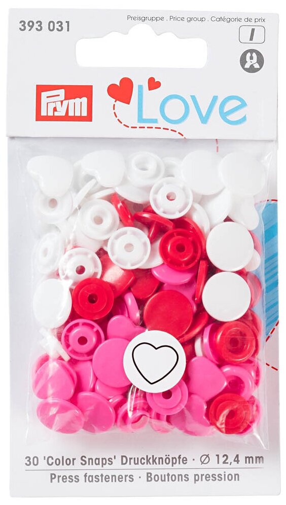 Кнопки Сердце Color Snaps Prym Love, красный/белый/розовый, 12мм, 30шт Prym
