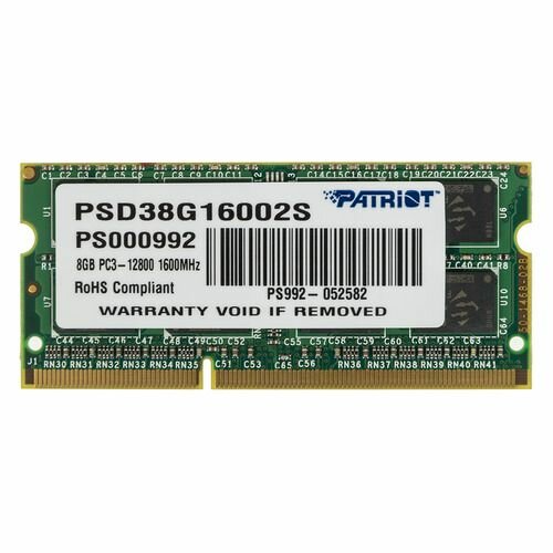 Оперативная память Patriot PSD38G16002S DDR3 - 1x 8ГБ 1600МГц, для ноутбуков (SO-DIMM), Ret