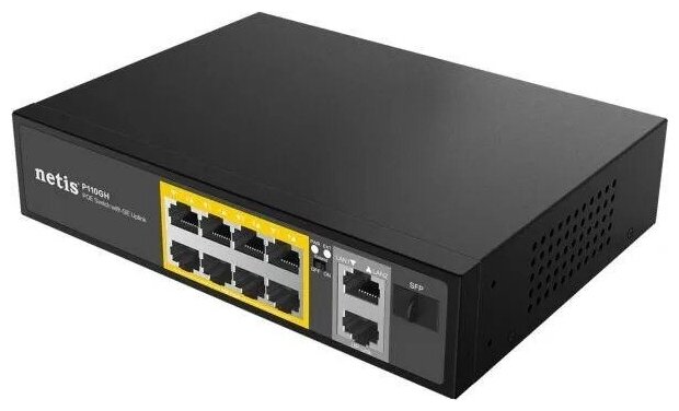 Netis P110GH 10-портовый неуправляемый PoE+ коммутатор 2*Gigabit Ethernet Uplink / 8*FE PoE+ 802.3af/802.3at / SFP порт