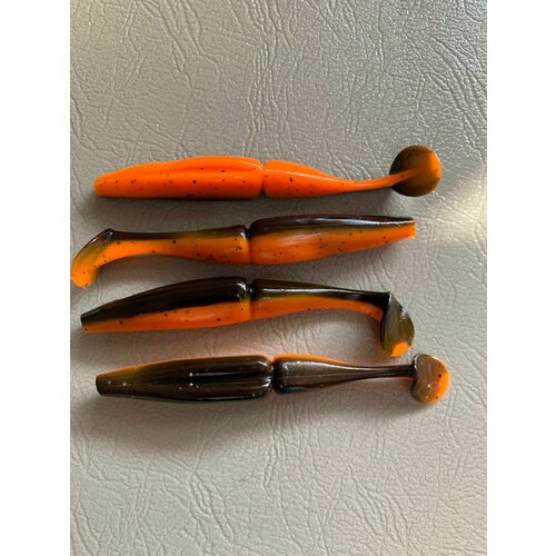 Мягкая силиконовая приманка Савамура (River Shad)105мм,4шт. Черно-оранжевый (Black-Orange)