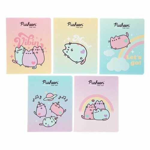 Тетрадь 48 листов в клетку Pusheen, обложка мелованный картон, ламинация софт тач, , микс