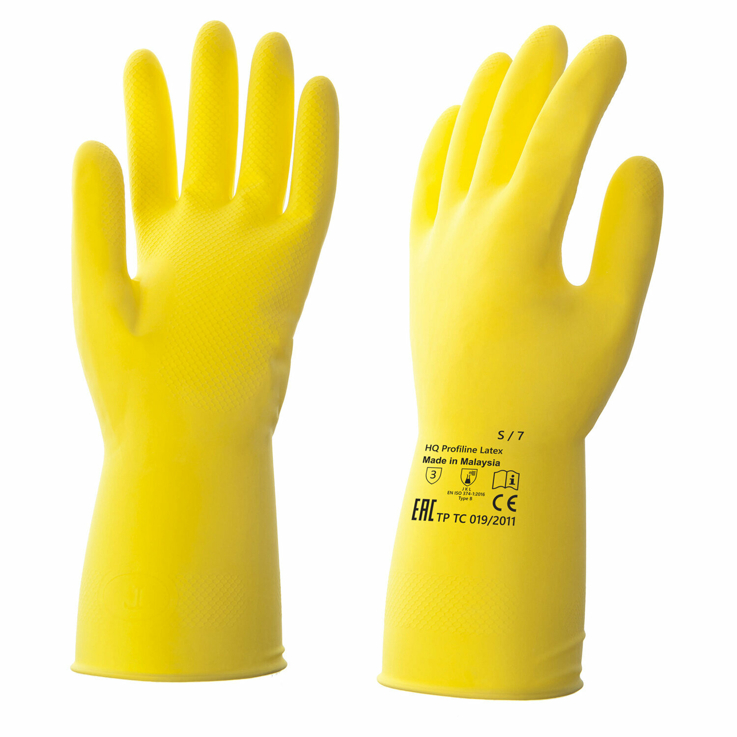 Перчатки латексные КЩС, прочные, х/б напыление, размер 7 S, малый, желтые, HQ Profiline, 73581