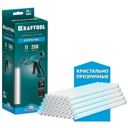 KRAFTOOL 40 шт, 1 кг, 11 x 250 мм (11-12 мм), кристально прозрачные, клеевые стержни 06846-40