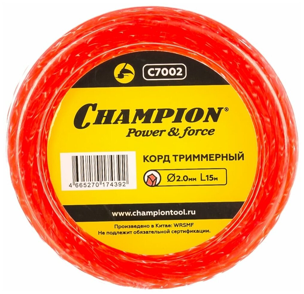 Корд триммерный (леска) CHAMPION Twisted Square 2.0мм* 15м (витой квадрат) C7002