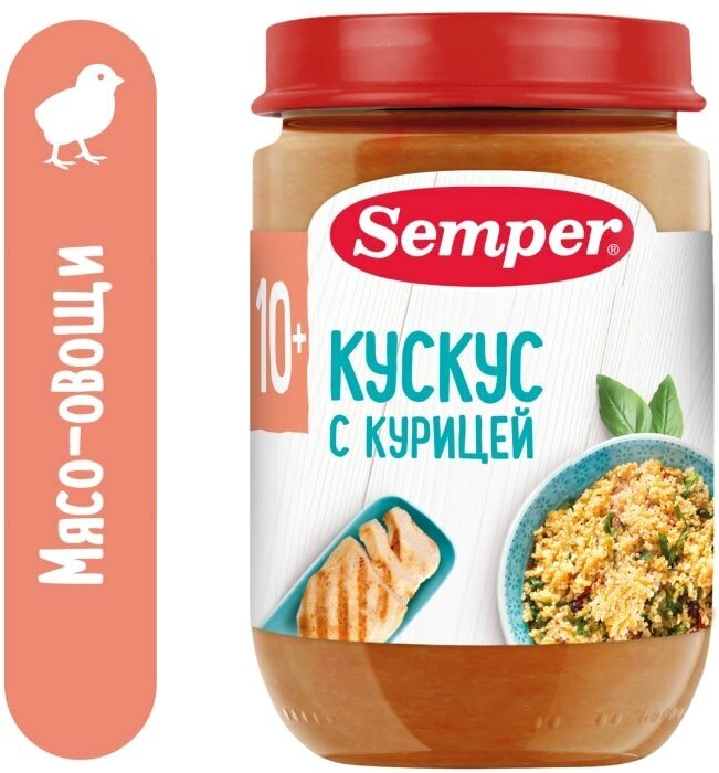 SEMPER пюре Кускус с курицей мясной обед, с 10 мес., 190г/6