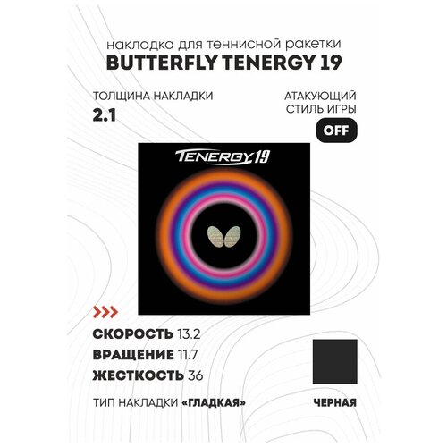 Накладка Butterfly Tenergy 19 цвет черный, толщина 2.1