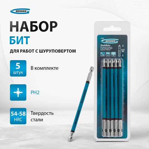 Набор бит Gross 11202, 5 предм., серебристый