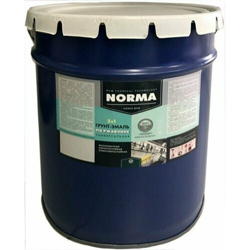 NORMA краска по ржавчине серая матовая 20кг новоколор Норма грунт-эмаль 3 в 1 для металла по ржавчине серая матовая 20кг 6289₽