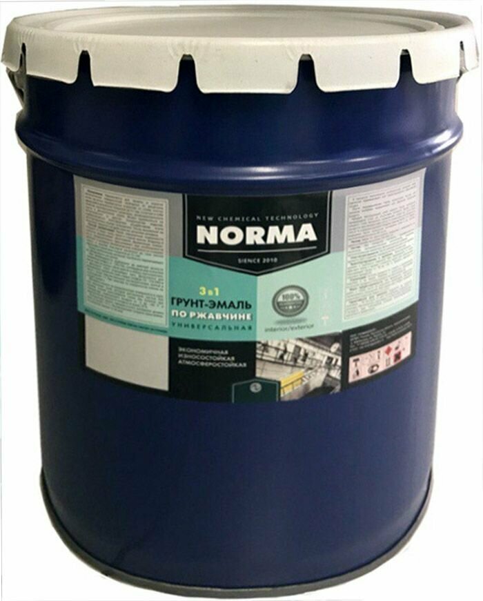 фото NORMA краска по ржавчине серая матовая (20кг) / новоколор Норма грунт-эмаль 3 в 1 для металла по ржавчине серая матовая (20кг)