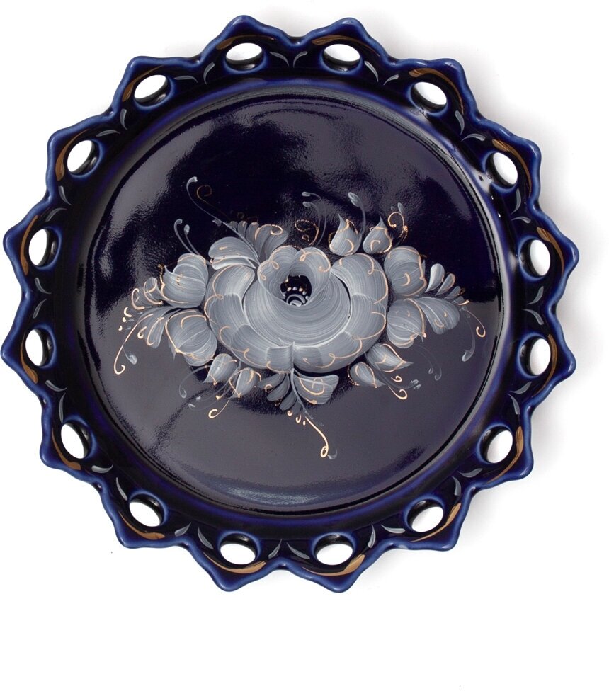 Хлебница "Каравай" 215x215x34мм, кобальт, краски, золото