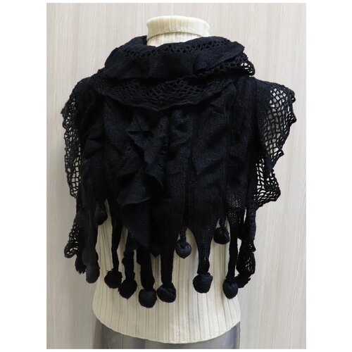 Шарф Crystel Eden,180х40 см, one size, черный шарф накладка женский вязаный однотонный черный