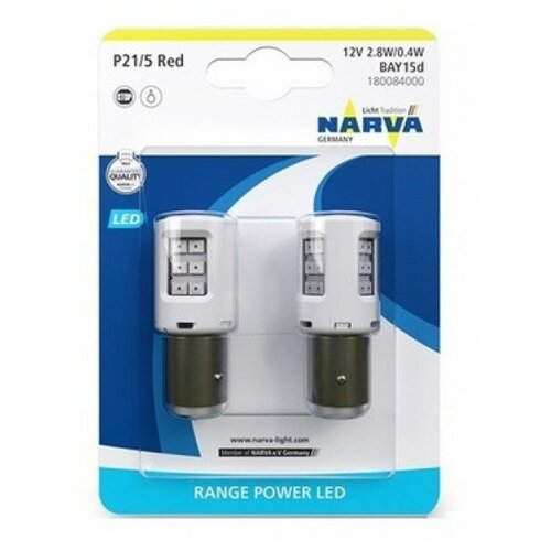 фото Светодиодные лампы narva p21/5w 12v range power led (bay15d) red 2шт, 18008