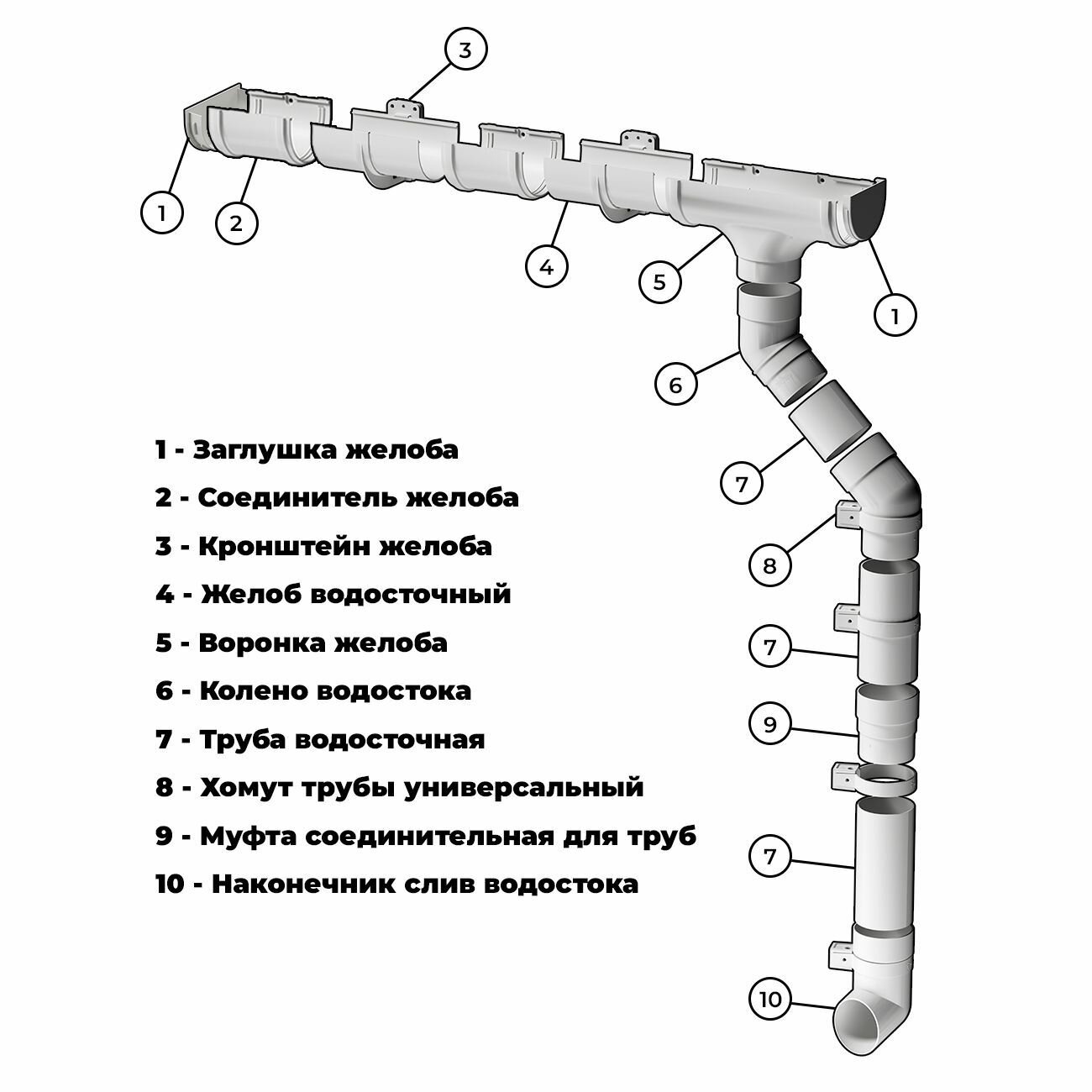 Наконечник трубы. PREMIUM водосточной системы docke, цвет Графит (Серый). 1 штука - фотография № 2