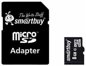 Micro SDHC карта памяти Smartbuy 8GB Сlass 10 (с адаптером SD)