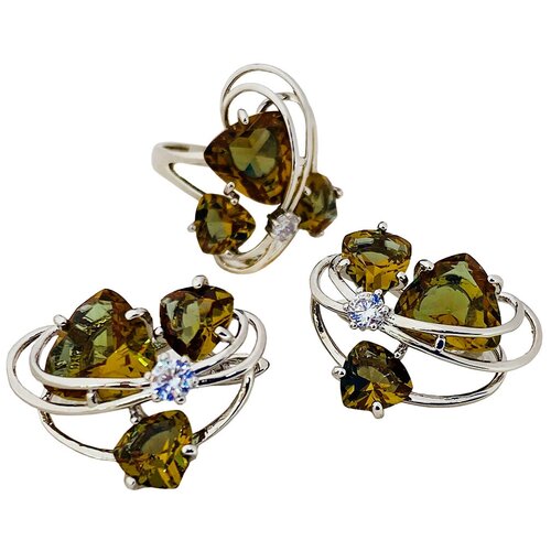 фото Комплект "султан-52", султанит, покрытие родий, размеры кольца: 17, 18, 19, 20 агат