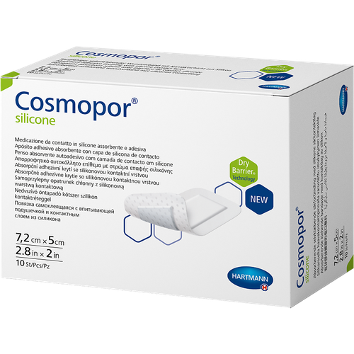 Повязка Космопор силикон/Cosmopor silicone на рану впитывающая пластырного типа 7,2 х 5 см 10 шт