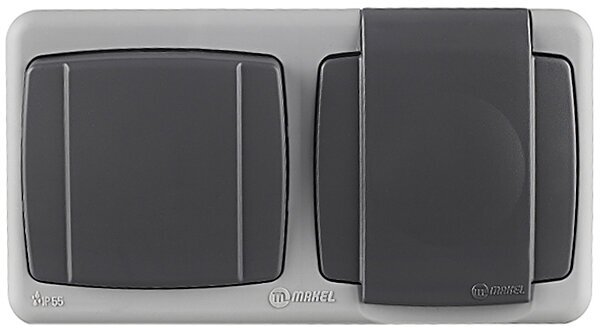 Блок выключатель и розетка Makel Mimoza одноклавишный накладной серый (36064202)