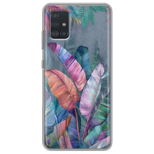 Дизайнерский силиконовый чехол для Самсунг Галакси А51 / Samsung Galaxy A51 Тропические листья жидкий чехол с блестками акварельные розовые цветы на samsung galaxy a51 самсунг гэлакси а51