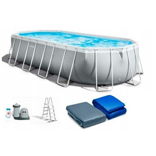 Каркасный бассейн Intex 610х305х122 см, Oval Prism Frame Pool, + фильтр-насос + аксессуары
