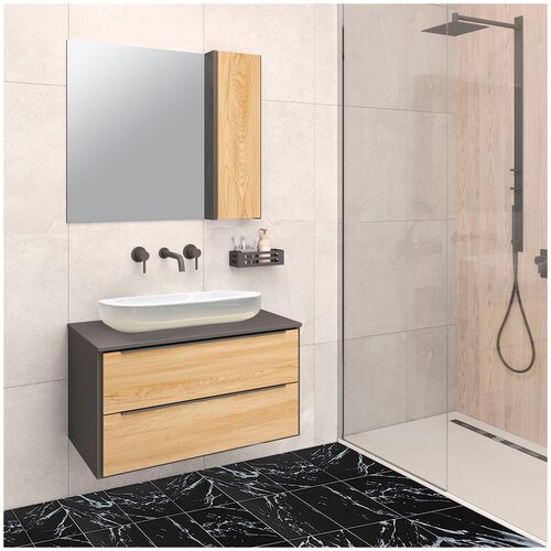 Мебель для ванной / Runo / Мальта 70 / дуб черный / тумба с раковиной Infinity 60 / шкаф для ванной / зеркало для ванной