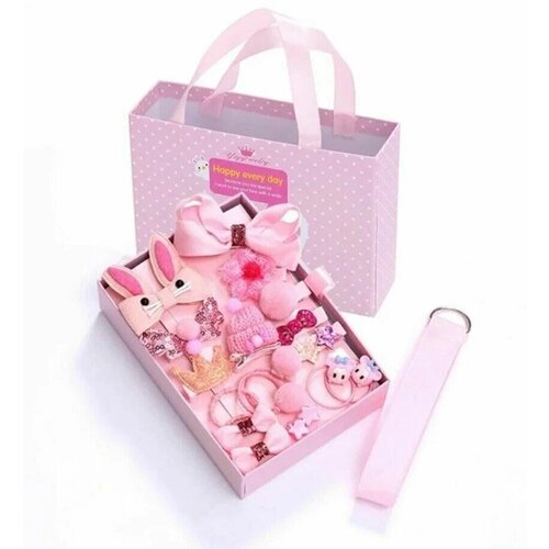 Подарочный набор заколок и резинок для девочек 18 предметов розовый
